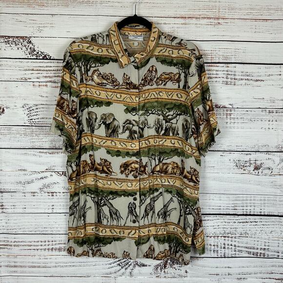 Women's VTG Alfred Dunner Neutral Safari Tropical Print Button Up Blouse 16W - Picture 1 of 5